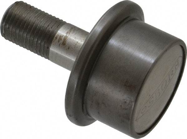 Osborn International - 1-1/4" Roller Diam x 27/32" Width, 1/2" Stud Diam x 1-1/4" Length, Flanged Concentric Stud Load Runner - Steel, 5/8" Thread Length, 1/2-20 Thread, 2-3/32" OAL, 600 Lb Dynamic Cap - Exact Tool & Supply