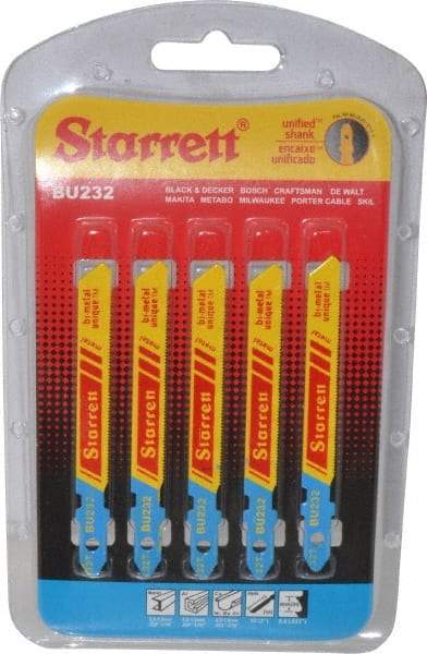 Starrett - 3" Long, 32 Teeth per Inch, Bi-Metal Jig Saw Blade - Toothed Edge, 5/16" Wide x 0.04" Thick, U-Shank, Wavy Tooth Set - Exact Tool & Supply