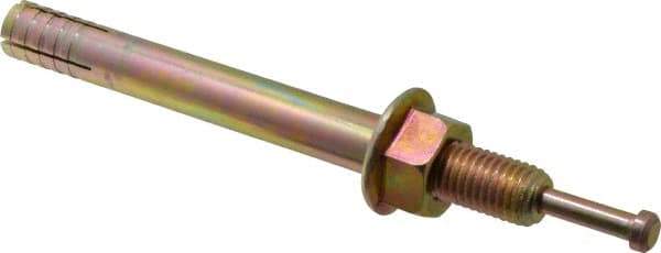 Wej-It - 3/4" Diam, 3/4" Drill, 7-1/2" OAL, 1-3/4" Min Embedment Hammer Drive Concrete Anchor - 1018 Iron (Pin)/Steel (Body), Zinc Yellow Dichromate Finish, Hex Nut Head, Hex Drive - Exact Tool & Supply