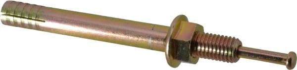 Wej-It - 5/8" Diam, 5/8" Drill, 6" OAL, 1-3/4" Min Embedment Hammer Drive Concrete Anchor - 1018 Iron (Pin)/Steel (Body), Zinc Yellow Dichromate Finish, Hex Nut Head, Hex Drive - Exact Tool & Supply