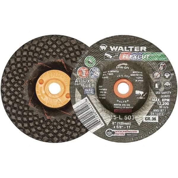 WALTER Surface Technologies - 5" Diam x 5/8" Hole, 36 Grit Surface Grinding Wheel - Aluminum Oxide, Very Coarse Grade, 12,200 Max RPM - Exact Tool & Supply