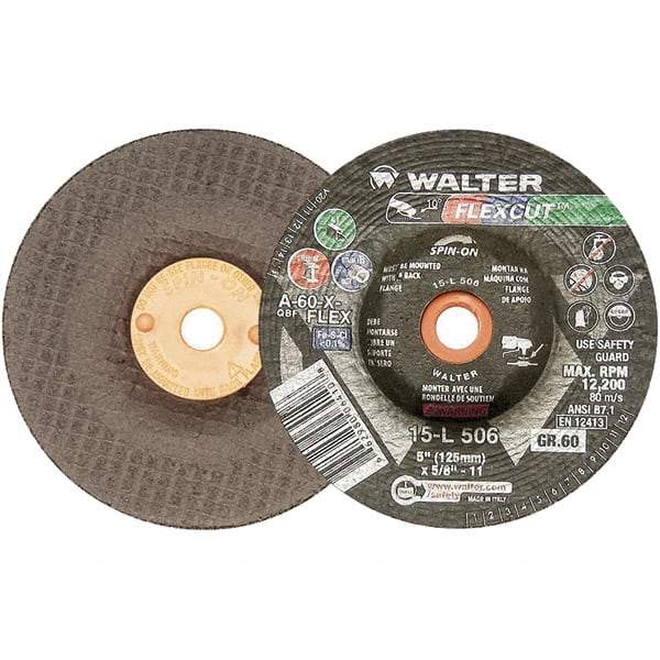 WALTER Surface Technologies - 5" Diam x 5/8" Hole, 60 Grit Surface Grinding Wheel - Aluminum Oxide, Medium Grade, 12,200 Max RPM - Exact Tool & Supply
