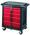 5 Dwr Mobile Work Center. Work surface supports 250 lbs. Built-in cord wrap - Lockable casters. Locking bar - Exact Tool & Supply