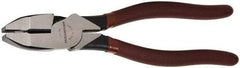 Paramount - 9" OAL, 1-9/16" Jaw Length x 1-1/4" Jaw Width, Side Cutting Linesman's Pliers - Serrated Jaw, New England Style Head, Bi-Material Plastic Dipped Handles - Exact Tool & Supply