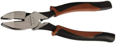 Paramount - 9" OAL, 1-9/16" Jaw Length x 1-1/4" Jaw Width, Side Cutting Linesman's Pliers - Serrated Jaw, New England Style Head, Double Injection Molded Handles - Exact Tool & Supply