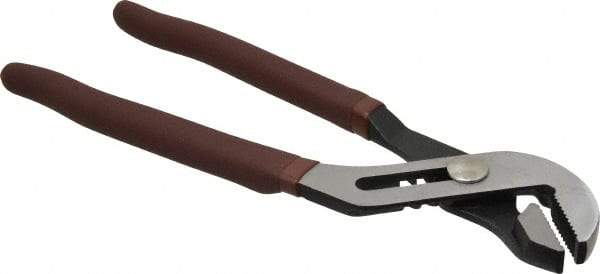 Paramount - 10" OAL, 2" Max Capacity, 2" Jaw Length, 7 Position Gooseneck Tongue & Groove Pliers - Serrated Straight Jaws, Standard Head, Plastic Dipped Handles - Exact Tool & Supply