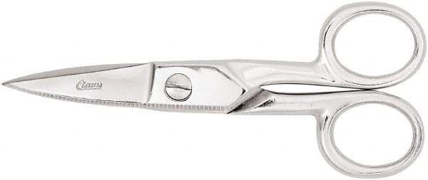 Clauss - 2" LOC, 5-1/4" OAL Chrome Plated Straight Scissors - Steel Straight Handle, For Paper, Fabric - Exact Tool & Supply