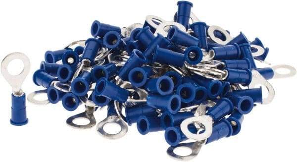 3M - 16-14 AWG Partially Insulated Crimp Connection Circular Ring Terminal - 1/4" Stud, 1.08" OAL x 0.47" Wide, Copper Contact - Exact Tool & Supply