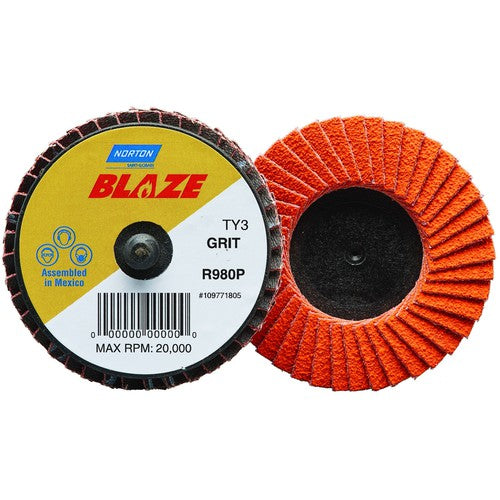 2″ Blaze Plastic Flat Mini Flap Disc TR (Type III) Type 27 120 Grit R980P Premium Ceramic Alumina - Exact Tool & Supply
