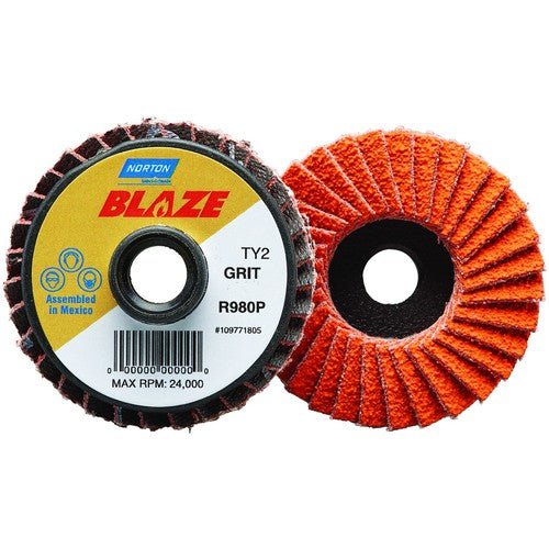 2″ Blaze Plastic Flat Mini Flap Disc TS (Type II) Type 27 120 Grit R980P Premium Ceramic Alumina - Exact Tool & Supply