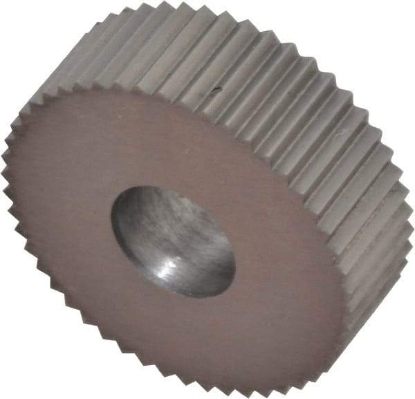 Made in USA - 3/4" Diam, 90° Tooth Angle, 21 TPI, Standard (Shape), Form Type High Speed Steel Straight Knurl Wheel - 1/4" Face Width, 1/4" Hole, Circular Pitch, Series KN - Exact Tool & Supply