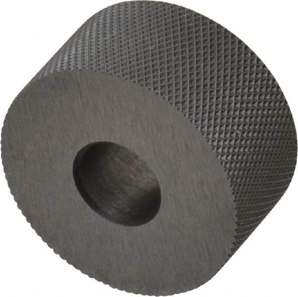 Made in USA - 3/4" Diam, 80° Tooth Angle, Standard (Shape), Form Type High Speed Steel Female Diamond Knurl Wheel - 3/8" Face Width, 1/4" Hole, 128 Diametral Pitch, 30° Helix, Bright Finish, Series KP - Exact Tool & Supply