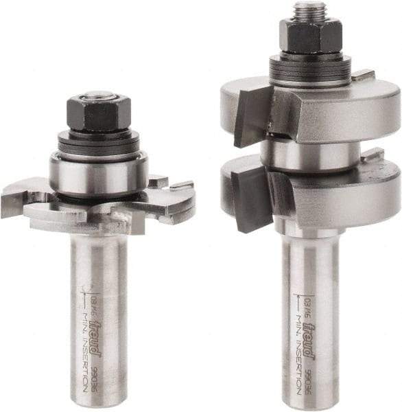 Freud - 1/4" Cut Diam, 1.3438" Length of Cut, 0 Flute Tongue & Groove Edge Profile Router Bit - Carbide-Tipped, 1/2" Shank Diam, 3-1/4" OAL, Proprietary Coating - Exact Tool & Supply