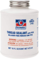 Permatex - 16 oz Brush Top Can White Thread Sealant - PTFE Based, 300°F Max Working Temp, For Use with Fittings - Exact Tool & Supply