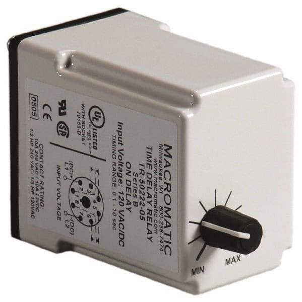 Macromatic - 8 Pin, Multiple Range DPDT Time Delay Relay - 10 Contact Amp, 120 VAC/VDC, Knob - Exact Tool & Supply