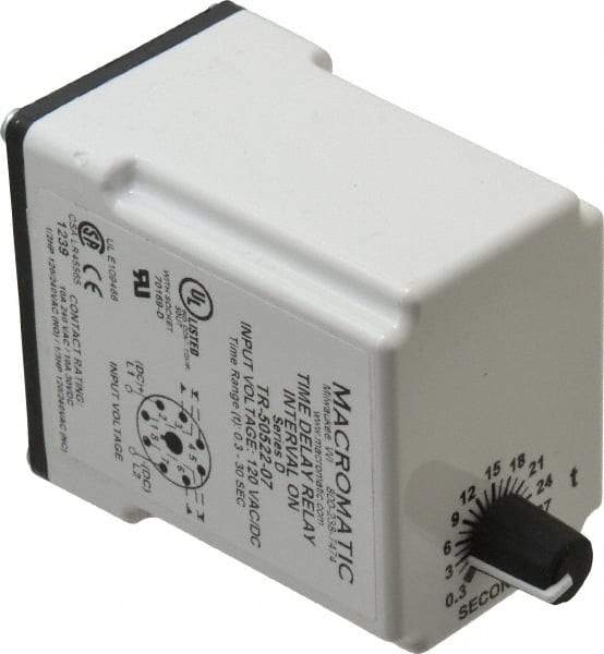 Macromatic - 8 Pin, Multiple Range DPDT Time Delay Relay - 10 Contact Amp, 120 VAC/VDC, Knob - Exact Tool & Supply