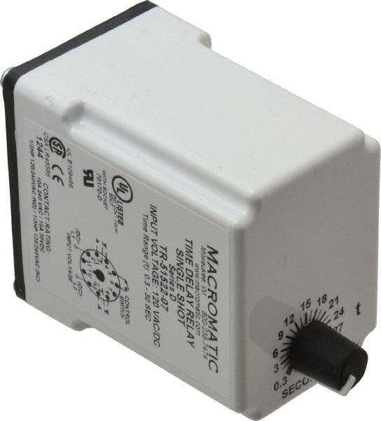 Macromatic - 11 Pin, Multiple Range DPDT Time Delay Relay - 10 Contact Amp, 120 VAC/VDC, Knob - Exact Tool & Supply