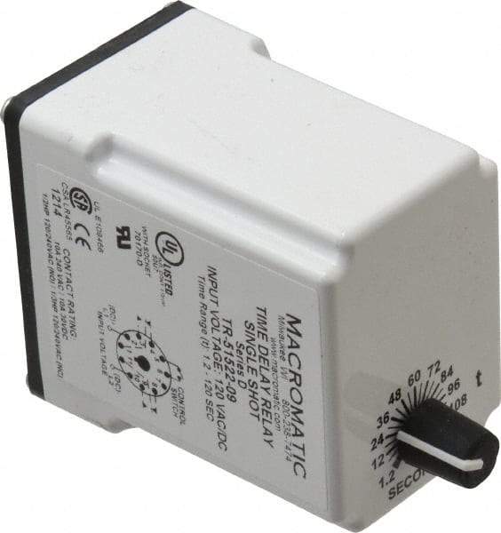 Macromatic - 11 Pin, Multiple Range DPDT Time Delay Relay - 10 Contact Amp, 120 VAC/VDC, Knob - Exact Tool & Supply