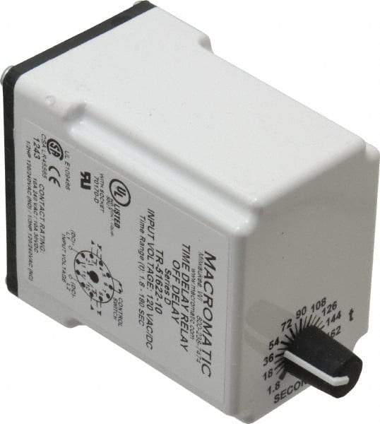 Macromatic - 11 Pin, Multiple Range DPDT Time Delay Relay - 10 Contact Amp, 120 VAC/VDC, Knob - Exact Tool & Supply