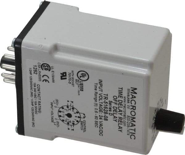 Macromatic - 11 Pin, Multiple Range DPDT Time Delay Relay - 10 Contact Amp, 24 VAC/VDC, Knob - Exact Tool & Supply