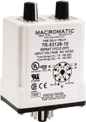 Macromatic - 8 Pin, Multiple Range DPDT Time Delay Relay - 10 Contact Amp, 24 VAC/VDC, Knob - Exact Tool & Supply