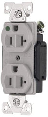 Cooper Wiring Devices - 125 VAC, 15 Amp, 5-15R NEMA Configuration, Gray, Hospital Grade, Self Grounding Duplex Receptacle - 1 Phase, 2 Poles, 3 Wire, Flush Mount, Antimicrobial, Chemical and Impact Resistant - Exact Tool & Supply