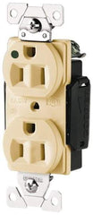 Cooper Wiring Devices - 125 VAC, 15 Amp, 5-15R NEMA Configuration, Ivory, Hospital Grade, Self Grounding Duplex Receptacle - 1 Phase, 2 Poles, 3 Wire, Flush Mount, Antimicrobial and Heat Resistant - Exact Tool & Supply