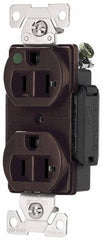 Cooper Wiring Devices - 125 VAC, 20 Amp, 5-20R NEMA Configuration, Brown, Hospital Grade, Self Grounding Duplex Receptacle - 1 Phase, 2 Poles, 3 Wire, Flush Mount, Antimicrobial, Chemical and Impact Resistant - Exact Tool & Supply