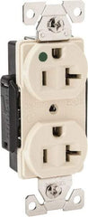 Cooper Wiring Devices - 125 VAC, 20 Amp, 5-20R NEMA Configuration, Ivory, Hospital Grade, Self Grounding Duplex Receptacle - 1 Phase, 2 Poles, 3 Wire, Flush Mount, Chemical, Heat and Impact Resistant - Exact Tool & Supply