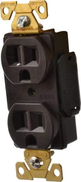 Cooper Wiring Devices - 125 VAC, 15 Amp, 5-15R NEMA Configuration, Brown, Industrial Grade, Self Grounding Duplex Receptacle - 1 Phase, 2 Poles, 3 Wire, Flush Mount, Antimicrobial, Chemical and Impact Resistant - Exact Tool & Supply