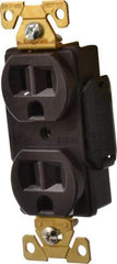 Cooper Wiring Devices - 125 VAC, 15 Amp, 5-15R NEMA Configuration, Brown, Industrial Grade, Self Grounding Duplex Receptacle - 1 Phase, 2 Poles, 3 Wire, Flush Mount, Antimicrobial, Chemical and Impact Resistant - Exact Tool & Supply