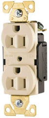 Cooper Wiring Devices - 125 VAC, 15 Amp, 5-15R NEMA Configuration, Ivory, Industrial Grade, Self Grounding Duplex Receptacle - 1 Phase, 2 Poles, 3 Wire, Flush Mount, Antimicrobial, Chemical and Impact Resistant - Exact Tool & Supply