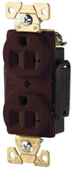 Cooper Wiring Devices - 125 VAC, 20 Amp, 5-20R NEMA Configuration, Brown, Industrial Grade, Self Grounding Duplex Receptacle - 1 Phase, 2 Poles, 3 Wire, Flush Mount, Antimicrobial, Chemical and Impact Resistant - Exact Tool & Supply