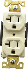 Cooper Wiring Devices - 125 VAC, 20 Amp, 5-20R NEMA Configuration, Ivory, Industrial Grade, Self Grounding Duplex Receptacle - 1 Phase, 2 Poles, 3 Wire, Flush Mount, Antimicrobial, Chemical and Impact Resistant - Exact Tool & Supply