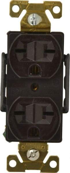 Cooper Wiring Devices - 125 VAC, 15 Amp, 5-15R NEMA Configuration, Brown, Industrial Grade, Self Grounding Duplex Receptacle - 1 Phase, 2 Poles, 3 Wire, Flush Mount, Antimicrobial and Heat Resistant - Exact Tool & Supply