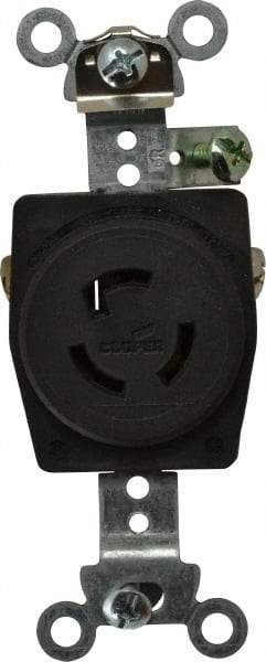 Cooper Wiring Devices - 125 VAC, 15 Amp, L5-15R NEMA, Self Grounding Receptacle - 2 Poles, 3 Wire, Female End, Black - Exact Tool & Supply