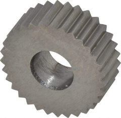 Made in USA - 1/2" Diam, 90° Tooth Angle, 20 TPI, Standard (Shape), Form Type High Speed Steel Straight Knurl Wheel - 3/16" Face Width, 3/16" Hole, Circular Pitch, Bright Finish, Series EP - Exact Tool & Supply