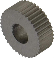 Made in USA - 1/2" Diam, 90° Tooth Angle, 25 TPI, Standard (Shape), Form Type High Speed Steel Straight Knurl Wheel - 3/16" Face Width, 3/16" Hole, Circular Pitch, Bright Finish, Series EP - Exact Tool & Supply