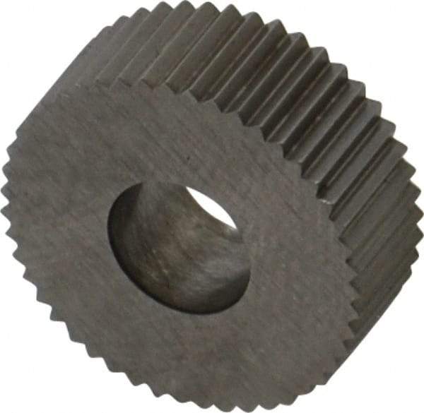 Made in USA - 1/2" Diam, 90° Tooth Angle, 30 TPI, Standard (Shape), Form Type High Speed Steel Straight Knurl Wheel - 3/16" Face Width, 3/16" Hole, Circular Pitch, Bright Finish, Series EP - Exact Tool & Supply