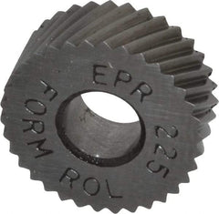 Made in USA - 1/2" Diam, 90° Tooth Angle, 25 TPI, Standard (Shape), Form Type High Speed Steel Right-Hand Diagonal Knurl Wheel - 3/16" Face Width, 3/16" Hole, Circular Pitch, 30° Helix, Bright Finish, Series EP - Exact Tool & Supply