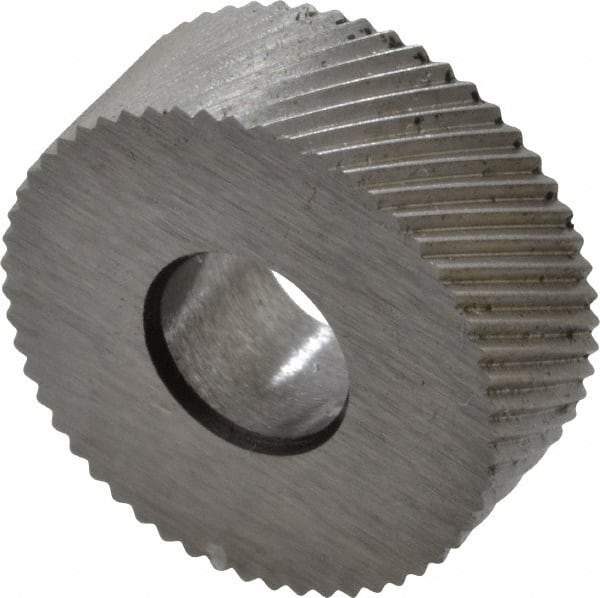 Made in USA - 1/2" Diam, 90° Tooth Angle, 40 TPI, Standard (Shape), Form Type High Speed Steel Right-Hand Diagonal Knurl Wheel - 3/16" Face Width, 3/16" Hole, Circular Pitch, 30° Helix, Bright Finish, Series EP - Exact Tool & Supply