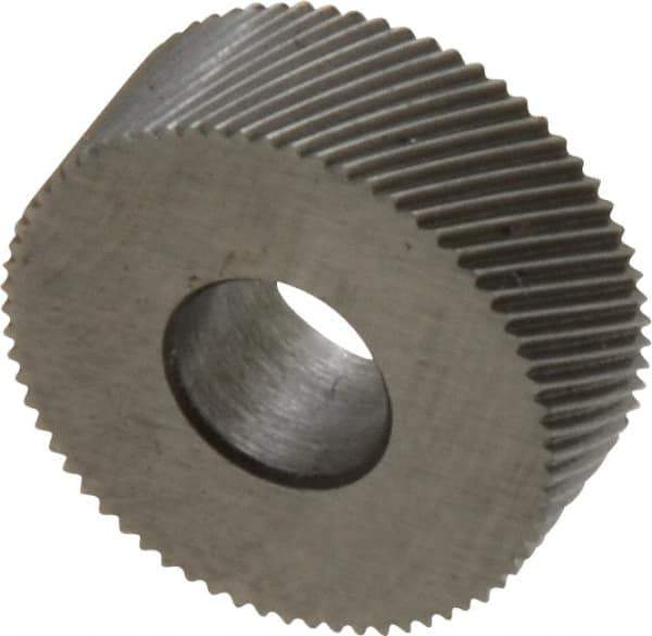 Made in USA - 1/2" Diam, 70° Tooth Angle, 50 TPI, Standard (Shape), Form Type High Speed Steel Right-Hand Diagonal Knurl Wheel - 3/16" Face Width, 3/16" Hole, Circular Pitch, 30° Helix, Bright Finish, Series EP - Exact Tool & Supply