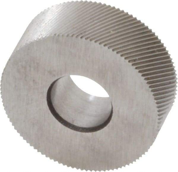Made in USA - 1/2" Diam, 70° Tooth Angle, 80 TPI, Standard (Shape), Form Type High Speed Steel Right-Hand Diagonal Knurl Wheel - 3/16" Face Width, 3/16" Hole, Circular Pitch, 30° Helix, Bright Finish, Series EP - Exact Tool & Supply