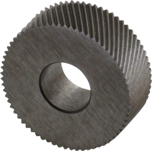 Made in USA - 1/2" Diam, 70° Tooth Angle, 50 TPI, Standard (Shape), Form Type High Speed Steel Left-Hand Diagonal Knurl Wheel - 3/16" Face Width, 3/16" Hole, Circular Pitch, 30° Helix, Bright Finish, Series EP - Exact Tool & Supply