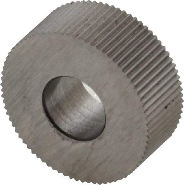 Made in USA - 5/8" Diam, 90° Tooth Angle, 40 TPI, Standard (Shape), Form Type High Speed Steel Straight Knurl Wheel - 1/4" Face Width, 1/4" Hole, Circular Pitch, Bright Finish, Series GK - Exact Tool & Supply