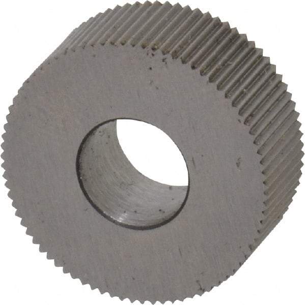 Made in USA - 5/8" Diam, 90° Tooth Angle, 41 TPI, Standard (Shape), Form Type High Speed Steel Straight Knurl Wheel - 1/4" Face Width, 1/4" Hole, Circular Pitch, Bright Finish, Series GK - Exact Tool & Supply