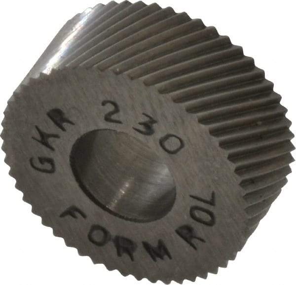 Made in USA - 5/8" Diam, 90° Tooth Angle, 30 TPI, Standard (Shape), Form Type High Speed Steel Right-Hand Diagonal Knurl Wheel - 1/4" Face Width, 1/4" Hole, Circular Pitch, 30° Helix, Bright Finish, Series GK - Exact Tool & Supply