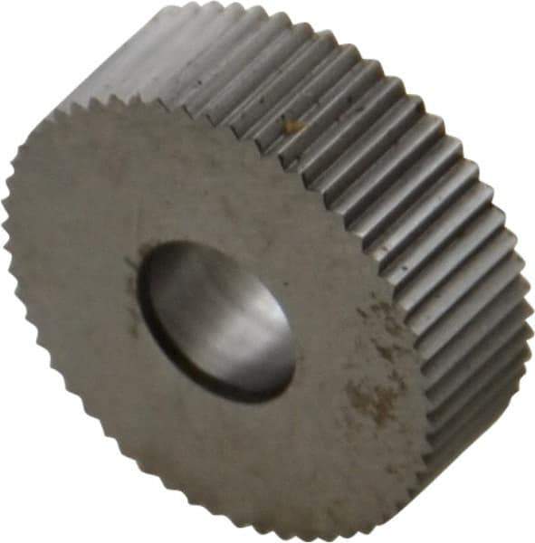 Made in USA - 3/4" Diam, 90° Tooth Angle, 24 TPI, Standard (Shape), Form Type High Speed Steel Straight Knurl Wheel - 1/4" Face Width, 1/4" Hole, Circular Pitch, Bright Finish, Series KN - Exact Tool & Supply