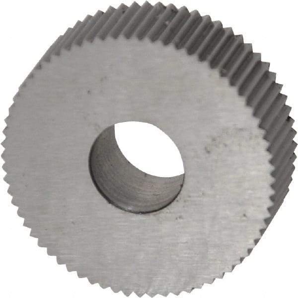 Made in USA - 3/4" Diam, 90° Tooth Angle, 29 TPI, Standard (Shape), Form Type High Speed Steel Straight Knurl Wheel - 1/4" Face Width, 1/4" Hole, Circular Pitch, Bright Finish, Series KN - Exact Tool & Supply