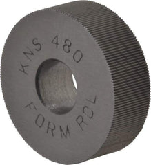 Made in USA - 3/4" Diam, 70° Tooth Angle, 80 TPI, Standard (Shape), Form Type High Speed Steel Straight Knurl Wheel - 1/4" Face Width, 1/4" Hole, Circular Pitch, Bright Finish, Series KN - Exact Tool & Supply